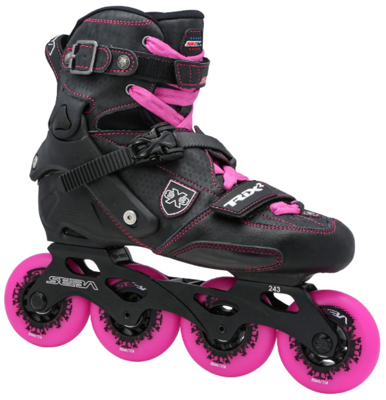 black pink Seba Trix 2 freeride inline skate with 4 wheels of 80 mm with feminin colours